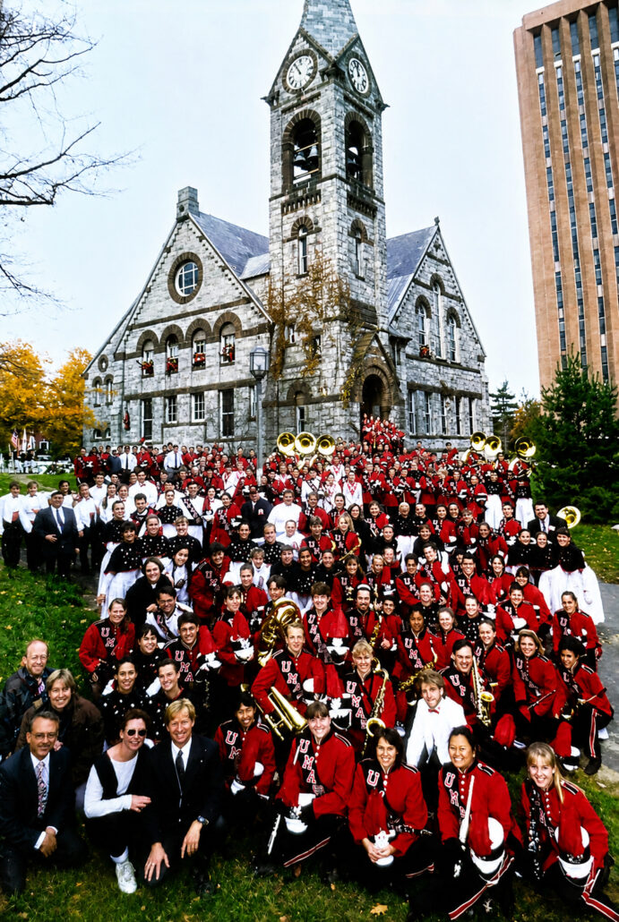 The Minuteman Band poses in front of Old Chapel in 1993.
