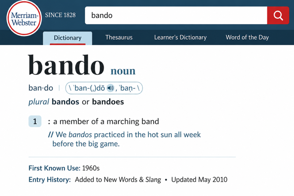 Dictionary entry for "bando"