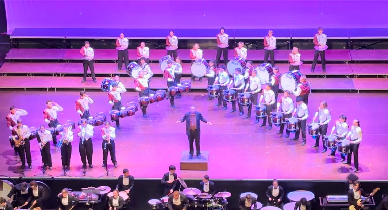 Thom Hannum with the UMass Drumline at Multibands