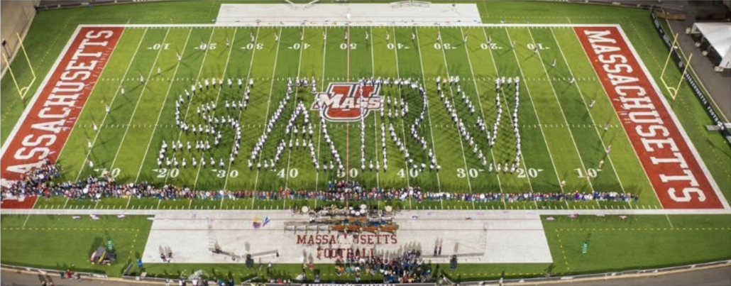 UMass Band spells "SARV"